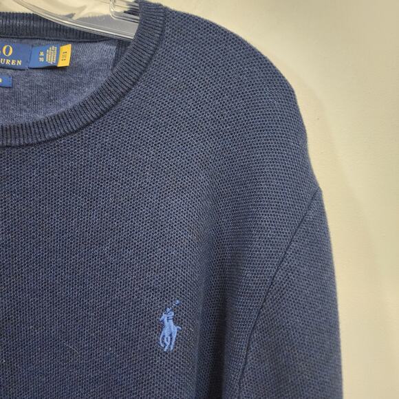 Polo Ralph Lauren textured navy 100% Pima cotton sweater men's size extra large - Picture 5 of 7